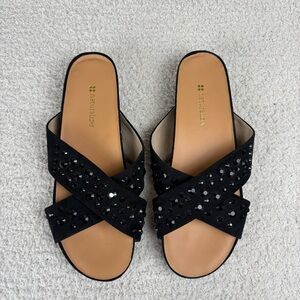 Naturalizer‎ Sandals Womens 9M Black Embellished Casual Open Toe Fabric Slides